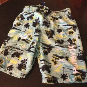 NWT Boys Hurley swim shorts size 10/12 lined brightly colored have palm trees on